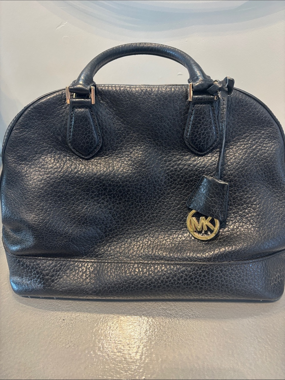 Michael Kors Black Pebbled Leather Dome Satchel with Gold Charm